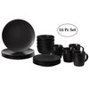 Quickway Imports 16 PC Dinnerware Dish Set for 4 Person - Mugs, Salad and Dinner Plates and Bowls Sets, Matte Black QI004501